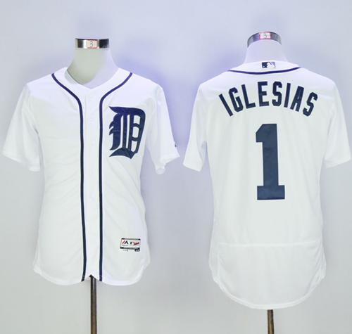 Tigers #1 Jose Iglesias White Flexbase Authentic Collection Stitched MLB Jersey